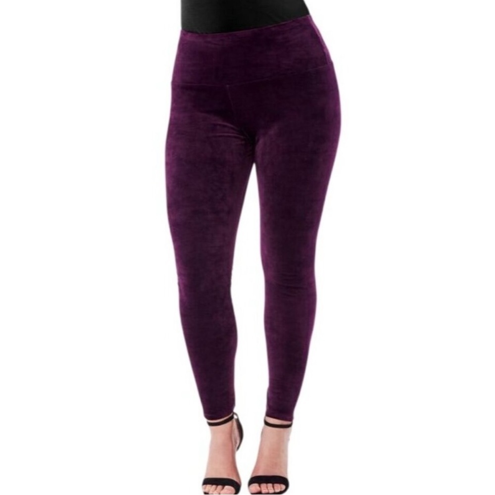 Ruby Ribbon Purple Velvet Leggings Tummy Slimming Waistband